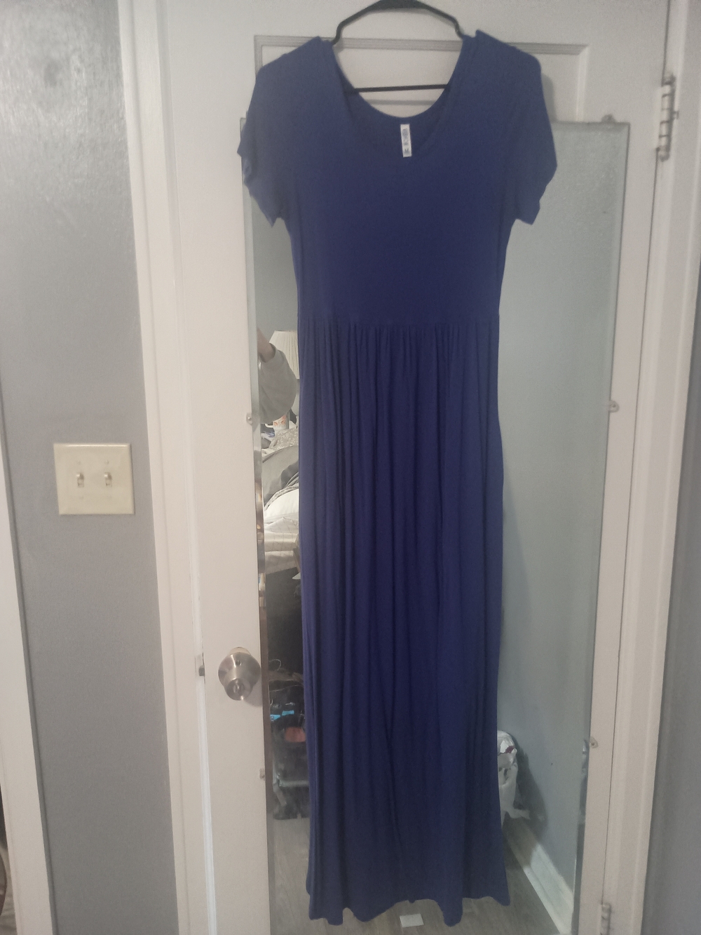 Women's Short-Sleeve Navy Blue Maxi Dress